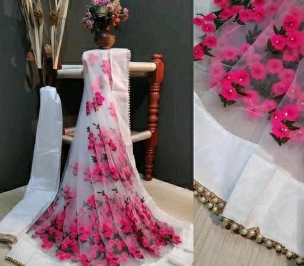Women's Net Saree With Unstitched Blouse Piece - S-1
