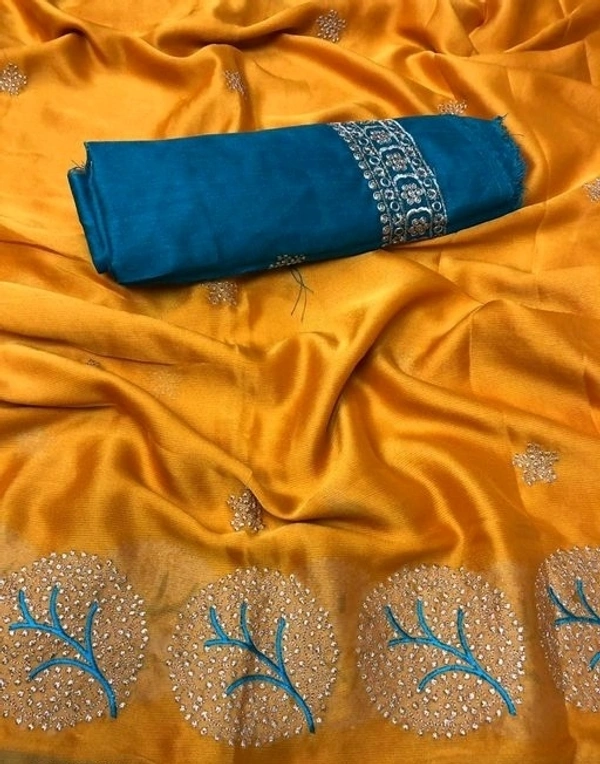 Attractive Moss Chiffon Embroidery Saree - S-1