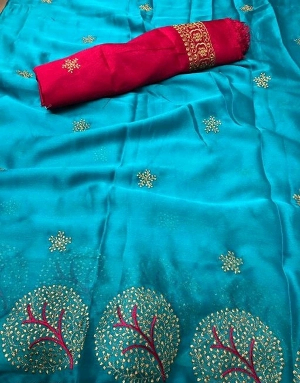 Attractive Moss Chiffon Embroidery Saree - s-3