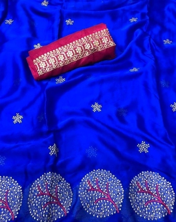 Attractive Moss Chiffon Embroidery Saree - S-4