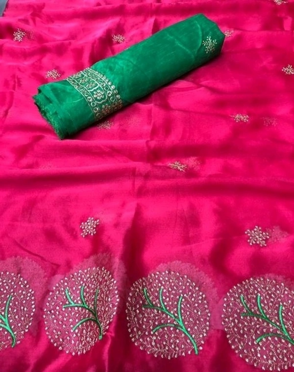 Attractive Moss Chiffon Embroidery Saree - S-6