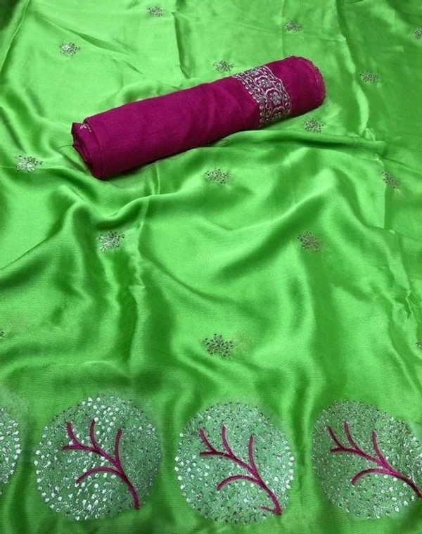 Attractive Moss Chiffon Embroidery Saree - S-7