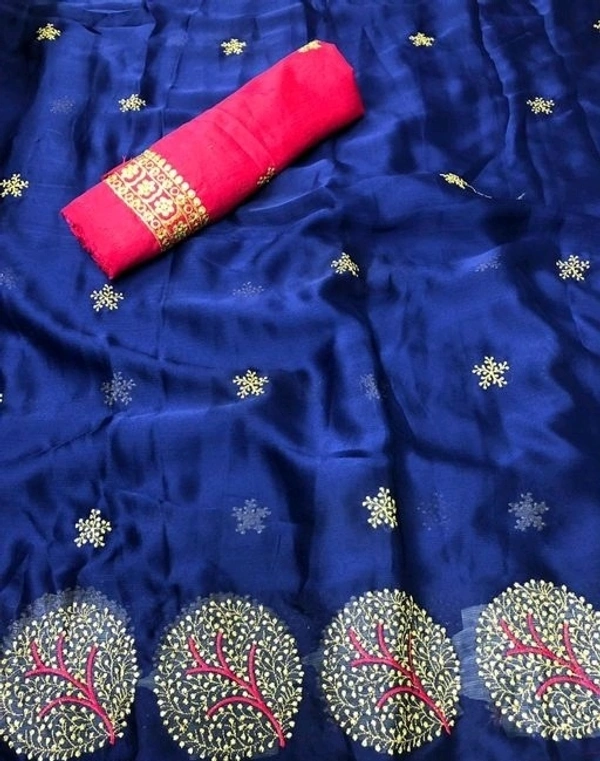 Attractive Moss Chiffon Embroidery Saree - S-8