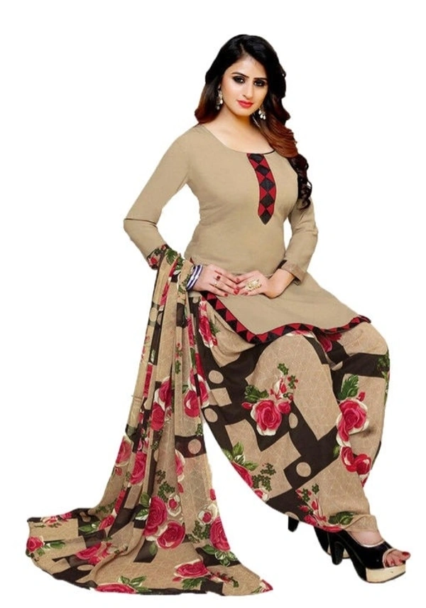WOMEN'S STYLISH FRENCH CREPE LEONE UNSTITCHED DRESS MATERIAL WITH TOP BOTTOM & DUPATTA - S-1