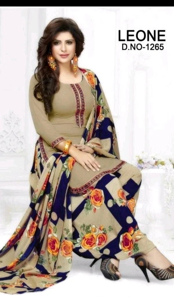 WOMEN'S STYLISH FRENCH CREPE LEONE UNSTITCHED DRESS MATERIAL WITH TOP BOTTOM & DUPATTA - S-2