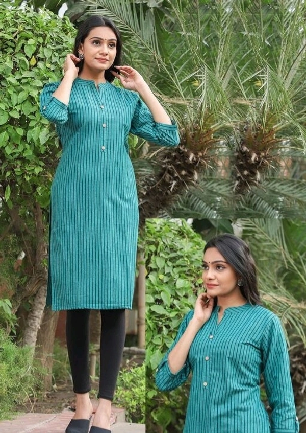 Cotton Straight Black Stylish Striped Kurti for Women - S-7, S
