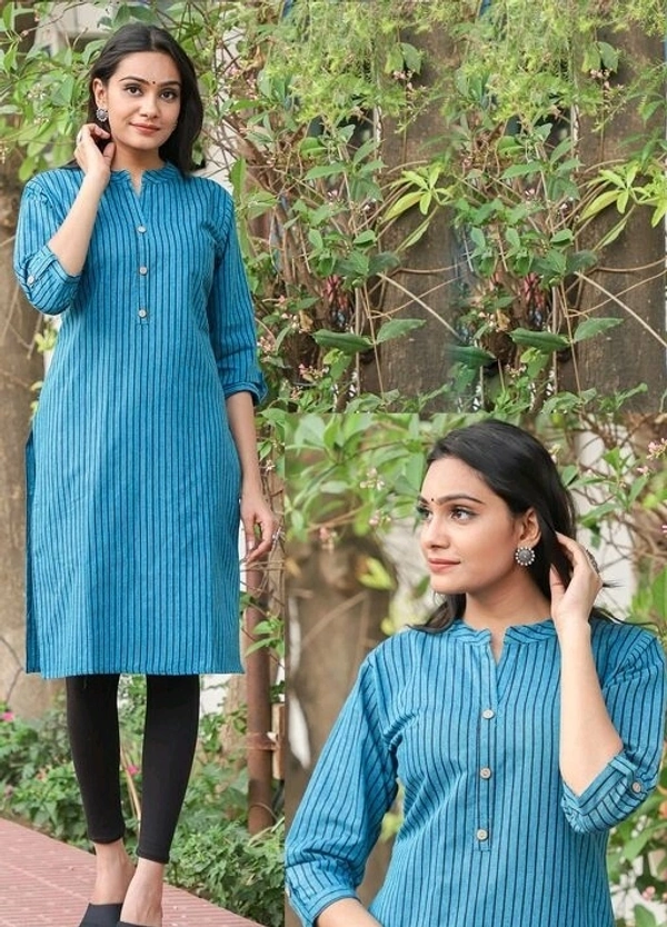 Demanding Cotton Straight Black Stylish Striped Kurta for Women 2 - S-3, S