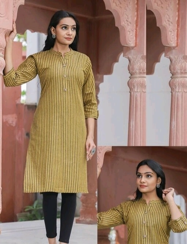 Demanding Cotton Straight Black Stylish Striped Kurti for Women 03 - Wheat, L