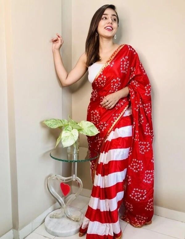 Women's Embellished, Striped, Geometric Print Bandhani Silk Blend - S-1