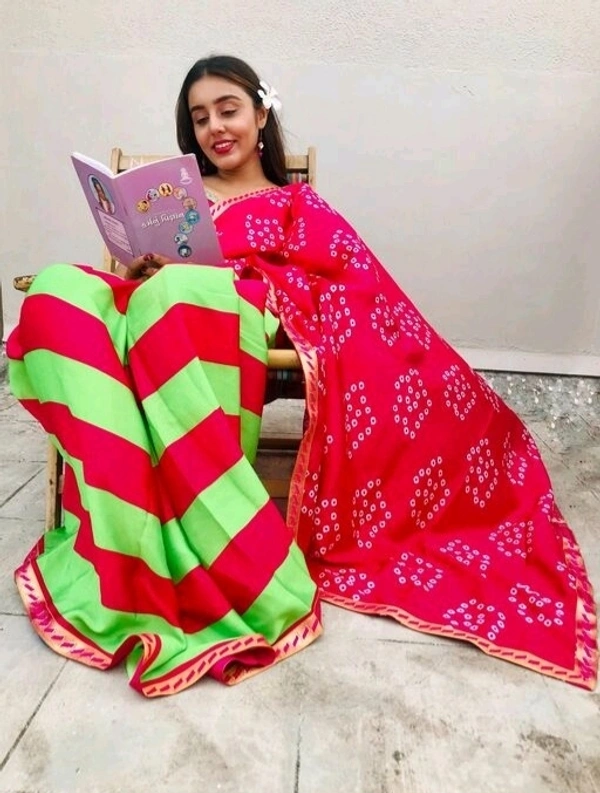 Women's Embellished, Striped, Geometric Print Bandhani Silk Blend - S-5