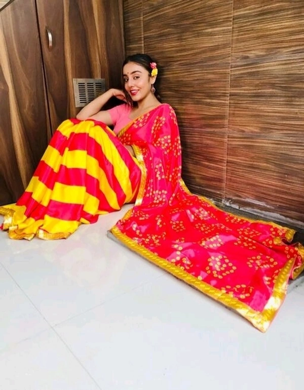 Women's Embellished, Striped, Geometric Print Bandhani Silk Blend - S-3