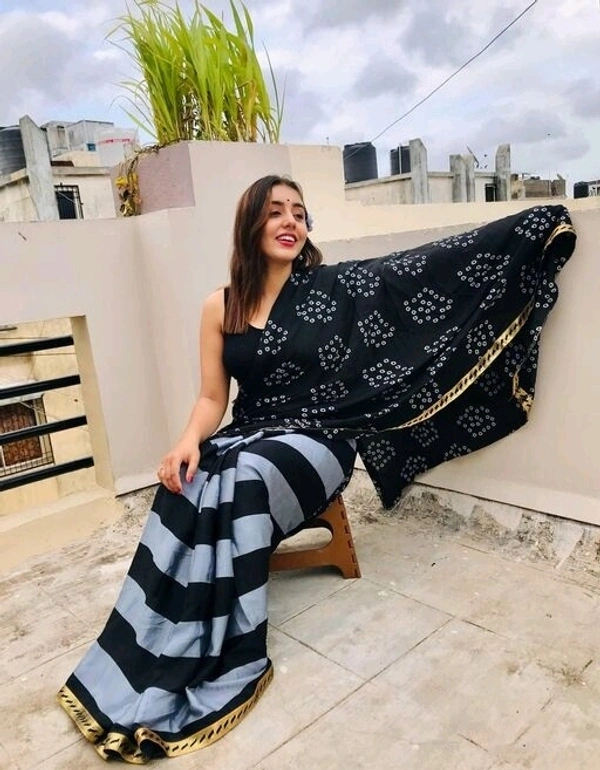 Women's Embellished, Striped, Geometric Print Bandhani Silk Blend - S-2