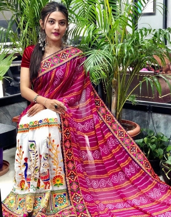  women's arrivals festival Bandhani pallu embroidred saree - S-1
