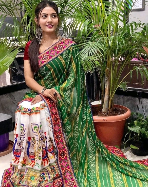  women's arrivals festival Bandhani pallu embroidred saree - S-3