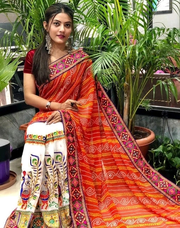 women's arrivals festival Bandhani pallu embroidred saree - S-5