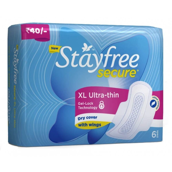 Stayfree Secure XL ultra thin dry cover with wings 6pads - 6pads