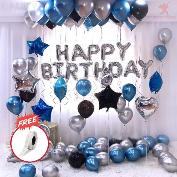 Party popz Party Propz Happy Birthday silver foil Balloons Decoration Kit 43 Pcs Set - 43pcs.