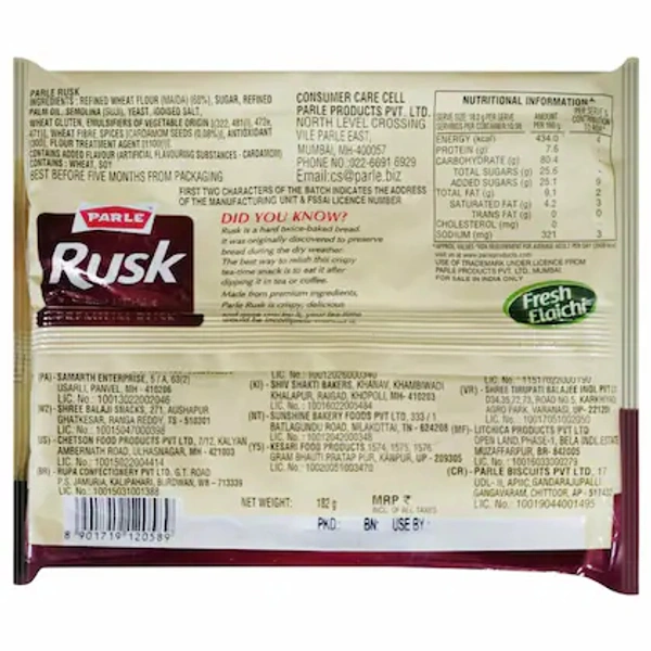 Parle Real Elaichi Premium Rusk Toast- 182g - RIDDHI SIDDHI KIRANA