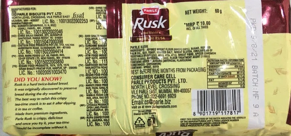Parle Real Elaichi Premium Rusk Toast- 60g - RIDDHI SIDDHI KIRANA