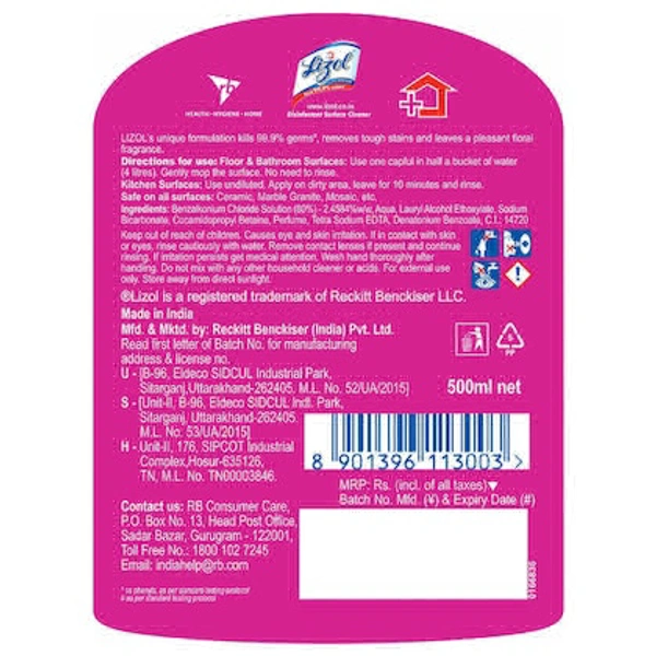 Lizol Floral Disinfectant Surface Cleaner- 500ml - RIDDHI SIDDHI KIRANA