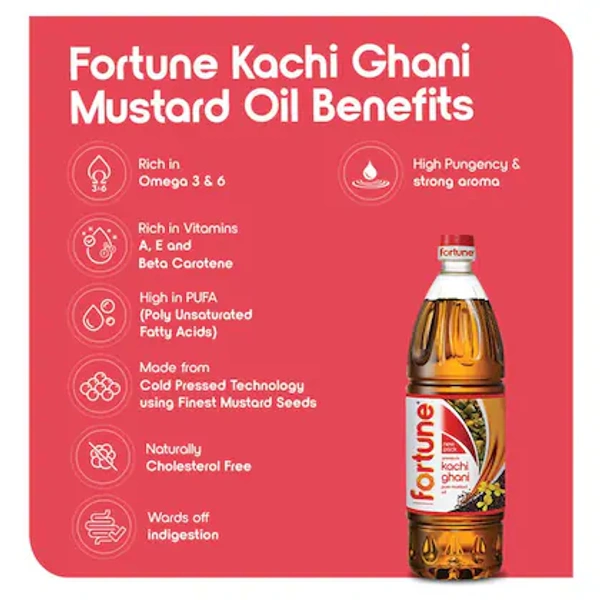 Fortune Oil Premium Kachi Ghani Pure Mustard- 1ltr  - RIDDHI SIDDHI KIRANA