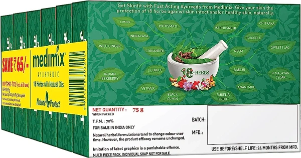 Medimix Soap Ayurvedic Classic 18 Herbs Bathing Soap- 75g ( 6 Pcs Combo Pack) - RIDDHI SIDDHI KIRANA