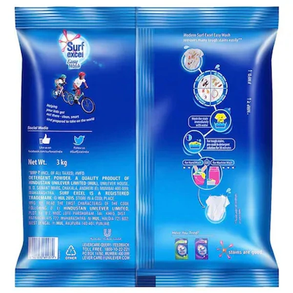 Surf Excel Easy Wash Detergent Powder- 3kg - RIDDHI SIDDHI KIRANA