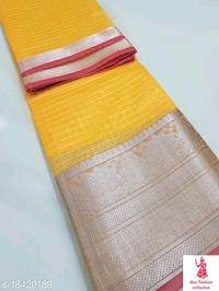 Upada Cotton Silk SareeSaree Fabric: Cotton SilkBlouse: Running BlouseBlouse Fabric: Cotton SilkPattern: CheckedMultipack: SingleSizes: Free Size (Saree Length Size: 5.5 m, Blouse Length Size: 0.8 m) Country of Origin: India