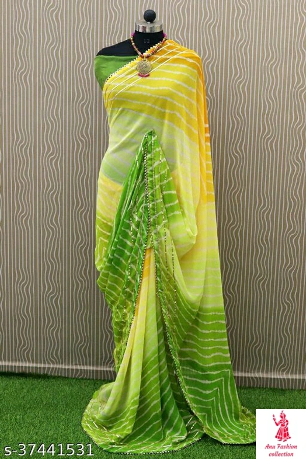 Adrika Petite SareesSaree Fabric: GeorgetteBlouse: Running BlouseBlouse Fabric: Italian SilkPattern: Self-DesignBlouse Pattern: SolidMultipack: SingleSOFT GEORGETTE LEHERIYA SAREESizes: Free Size (Saree Length Size: 5.5 m, Blouse Length Size: 0.8 m) Country of Origin: India