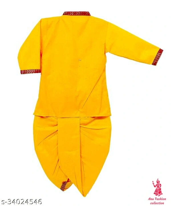 Flawsome Funky Kids Boys Kurta SetsTop Fabric: CottonBottom Fabric: CottonSleeve Length: Long SleevesBottom Type: dhoti pantsTop Pattern: PrintedMultipack: 1Dress your baby in form of Krishna with this elegant dress with required accessories. Special for-Performance,Festive season,function, Janmashtmi Special. Fabric Material :Cotton. Sales Package : 1 Dhoti, 1 Kurta, 1 Mala, 1 Muk