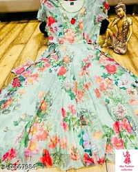 Trendy Ravishing Women GownsFabric: GeorgetteSleeve Length: Short SleevesPattern: PrintedMultipack: 1Sizes:XL (Bust Size: 42 in, Length Size: 54 in, Waist Size: 40 in, Shoulder Size: 16 in) L (Bust Size: 40 in, Length Size: 54 in, Waist Size: 38 in, Shoulder Size: 15 in) XXL (Bust Size: 44 in, Length Size: 54 in, Waist Size: 42 in, Shoulder Size: 16 in) M (Bust Size: 38 in, Length 