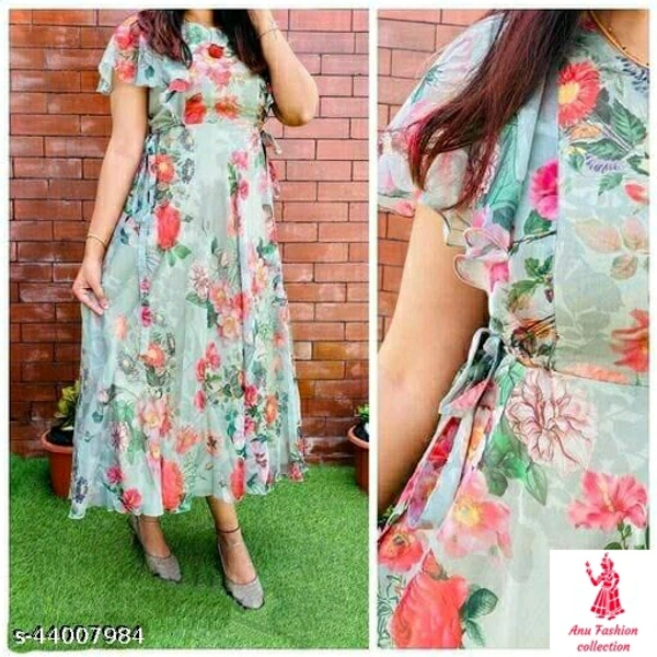 Trendy Ravishing Women GownsFabric: GeorgetteSleeve Length: Short SleevesPattern: PrintedMultipack: 1Sizes:XL (Bust Size: 42 in, Length Size: 54 in, Waist Size: 40 in, Shoulder Size: 16 in) L (Bust Size: 40 in, Length Size: 54 in, Waist Size: 38 in, Shoulder Size: 15 in) XXL (Bust Size: 44 in, Length Size: 54 in, Waist Size: 42 in, Shoulder Size: 16 in) M (Bust Size: 38 in, Length 
