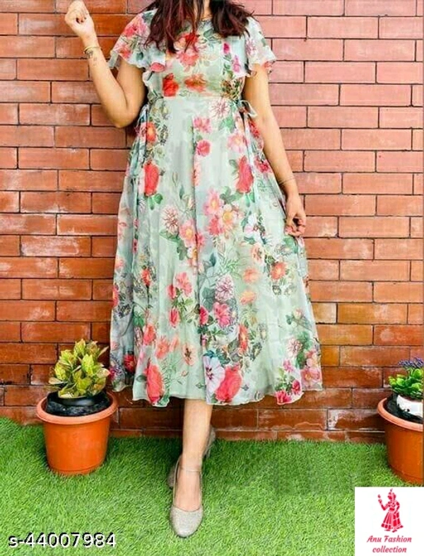 Trendy Ravishing Women GownsFabric: GeorgetteSleeve Length: Short SleevesPattern: PrintedMultipack: 1Sizes:XL (Bust Size: 42 in, Length Size: 54 in, Waist Size: 40 in, Shoulder Size: 16 in) L (Bust Size: 40 in, Length Size: 54 in, Waist Size: 38 in, Shoulder Size: 15 in) XXL (Bust Size: 44 in, Length Size: 54 in, Waist Size: 42 in, Shoulder Size: 16 in) M (Bust Size: 38 in, Length 