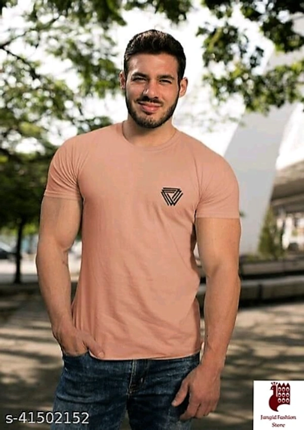41502152 Comfortable Men's T-Shirt - 1, L, Short Sleeves, Solid, INDIA, XL, PEACH