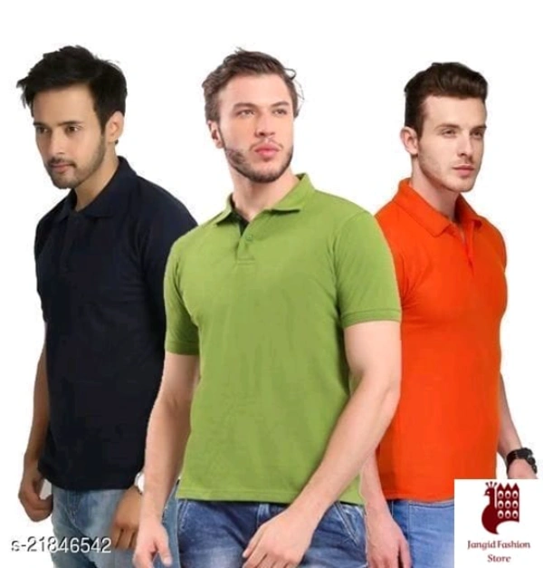 Anshn Fashion Wear Present Men's Regular Wear Polo Neck  - 3, XL, Short Sleeves, Solid, INDIA, BLACK,ORANGE,GREEN