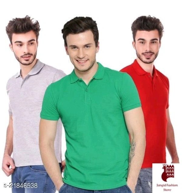 Anshn Fashion Wear Present Men's Regular Wear Polo Neck  - 3, M, Short Sleeves, Solid, INDIA, GREEN,SLATY,RED