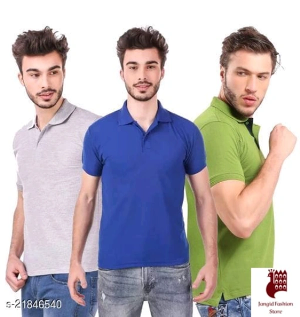 Anshn Fashion Wear Present Men's Regular Wear Polo Neck  - 3, M, Short Sleeves, Solid, INDIA, BLUE,GREEN,SLATY