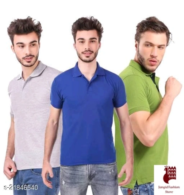 Anshn Fashion Wear Present Men's Regular Wear Polo Neck  - 3, XXL, SHORT SLEEVES, SOLID, INDIA, BLUE,GREEN,SLATY