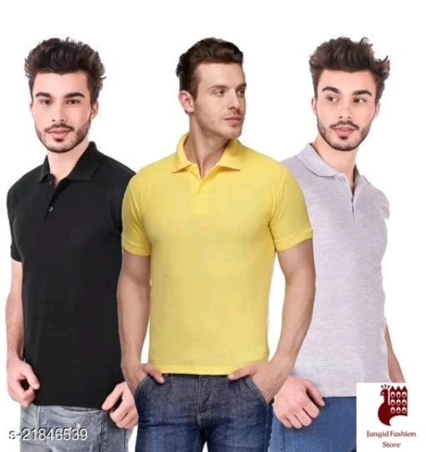 Anshn Fashion Wear Present Men's Regular Wear Polo Neck  - 3, L, SHORT SLEEVES, SOLID, INDIA, YELLOW,BLACK,SLATY