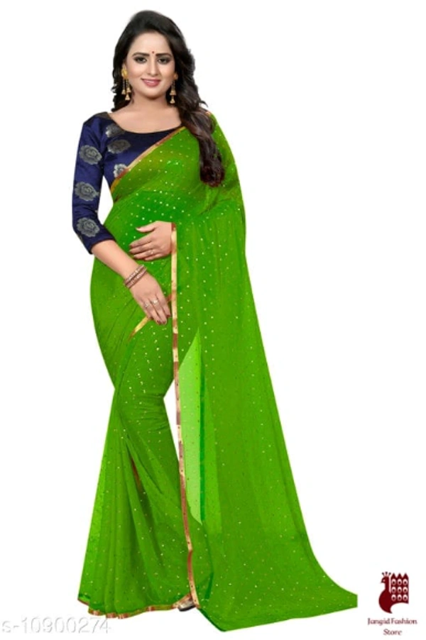Georgette Sarees Nazneen Foil Work Printed Saree With jacquard Blouse - 1, FREE SIZE, Georgette, GREEN, Printed, INDIA