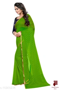 Georgette Sarees Nazneen Foil Work Printed Saree With jacquard Blouse - 1, FREE SIZE, Georgette, GREEN, Printed, INDIA