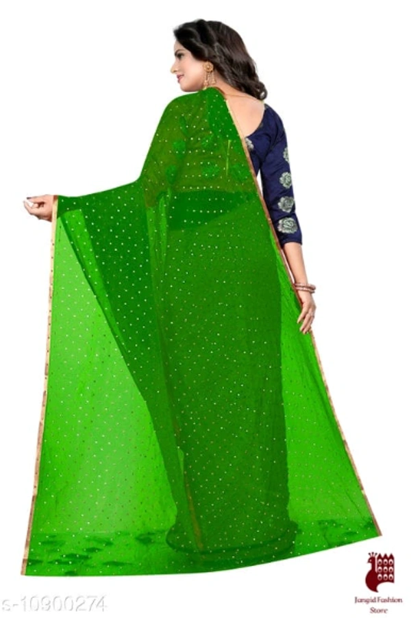 Georgette Sarees Nazneen Foil Work Printed Saree With jacquard Blouse - 1, FREE SIZE, Georgette, GREEN, Printed, INDIA