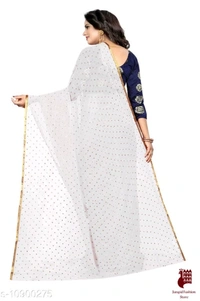 Georgette Sarees Nazneen Foil Work Printed Saree With jacquard Blouse - 1, FREE SIZE, Georgette, WHITE, Printed, INDIA