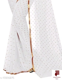 Georgette Sarees Nazneen Foil Work Printed Saree With jacquard Blouse - 1, FREE SIZE, Georgette, WHITE, Printed, INDIA