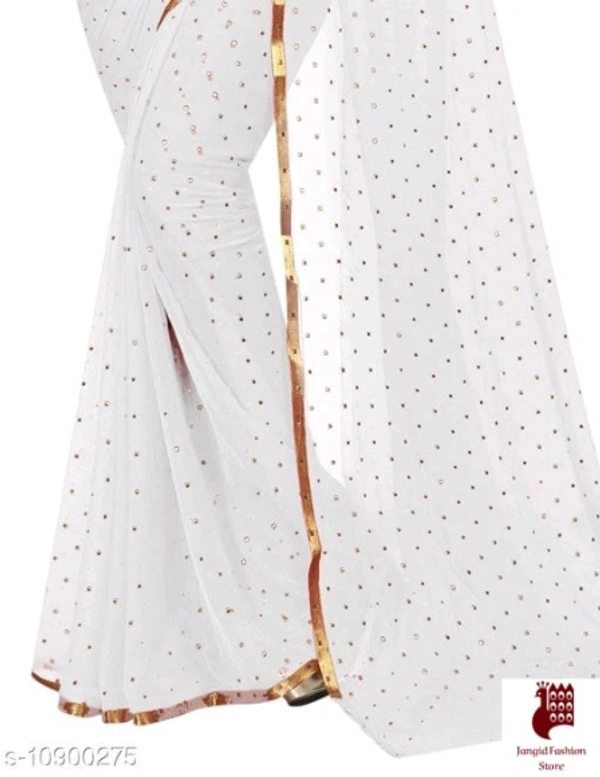 Georgette Sarees Nazneen Foil Work Printed Saree With jacquard Blouse - 1, FREE SIZE, Georgette, WHITE, Printed, INDIA