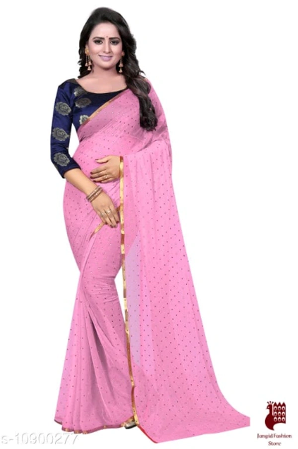 Georgette Sarees Nazneen Foil Work Printed Saree With jacquard Blouse - 1, FREE SIZE, Georgette, BABY PINK, Printed, INDIA