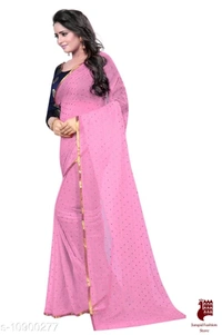 Georgette Sarees Nazneen Foil Work Printed Saree With jacquard Blouse - 1, FREE SIZE, Georgette, BABY PINK, Printed, INDIA