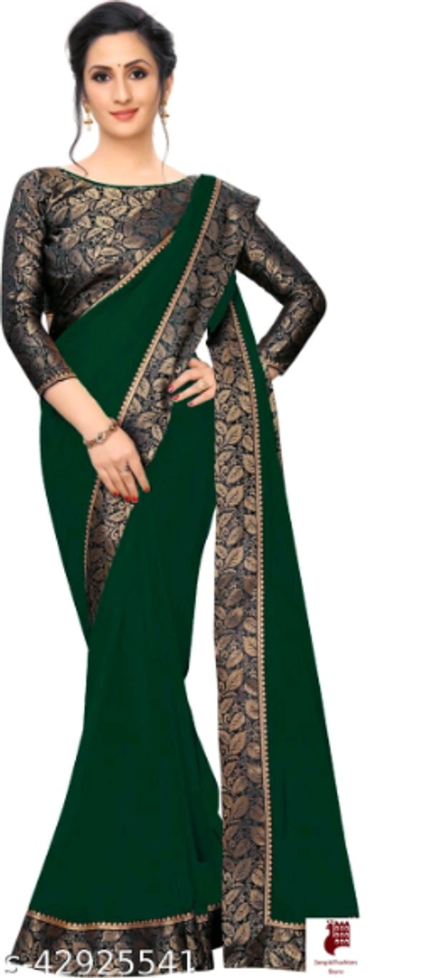 Kashvi Graceful Sarees Aagyeyi Ensemble Sarees - 1, FREE SIZE, Georgette, GREEN, plain saree with lace, INDIA
