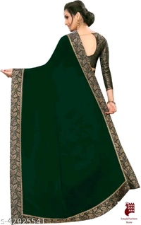 Kashvi Graceful Sarees Aagyeyi Ensemble Sarees - 1, FREE SIZE, Georgette, GREEN, plain saree with lace, INDIA