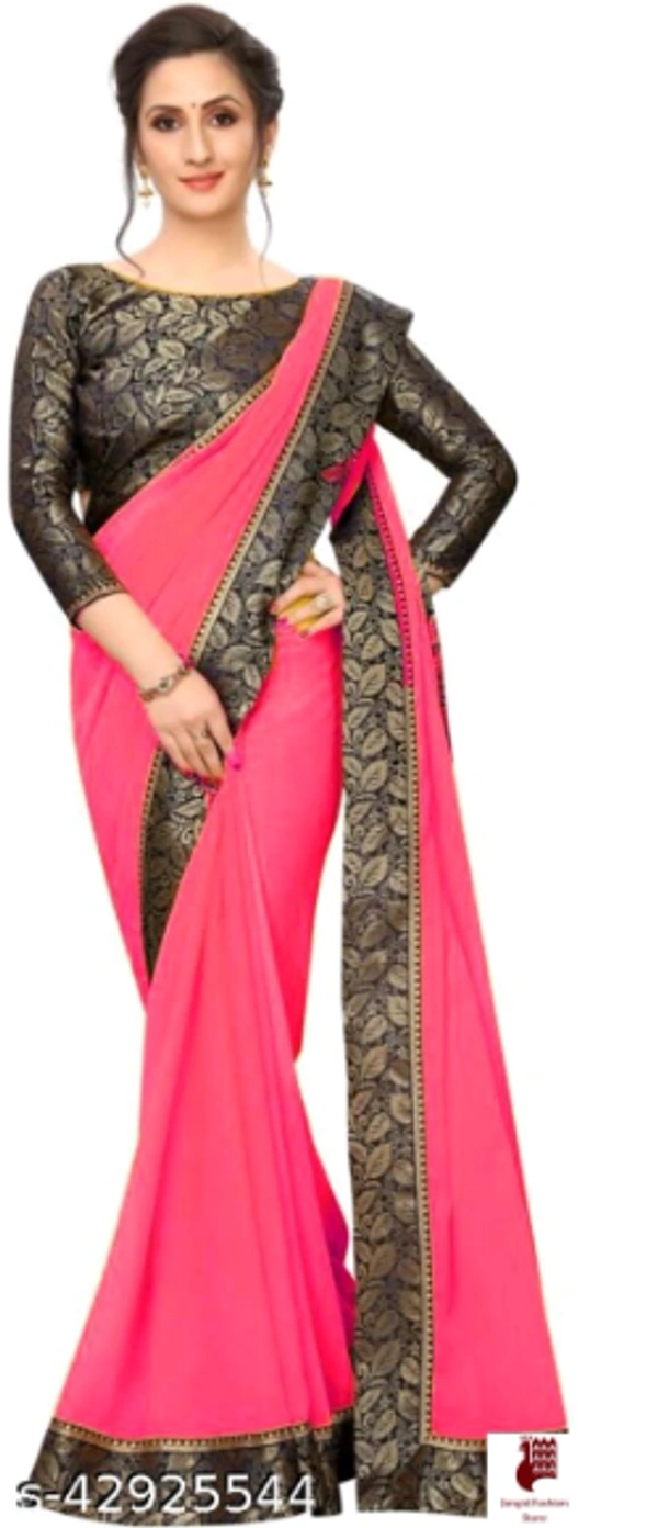 Kashvi Graceful Sarees Alisha Voguish Sarees - 1, FREE SIZE, Georgette, PINK, plain saree with lace, INDIA